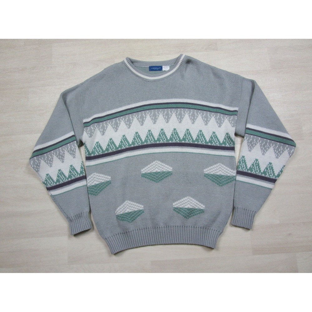 Vintage 80s Sweater Men's (XL) Multi Geometric Shapes Retro‎ Vibes AOP Towncraft